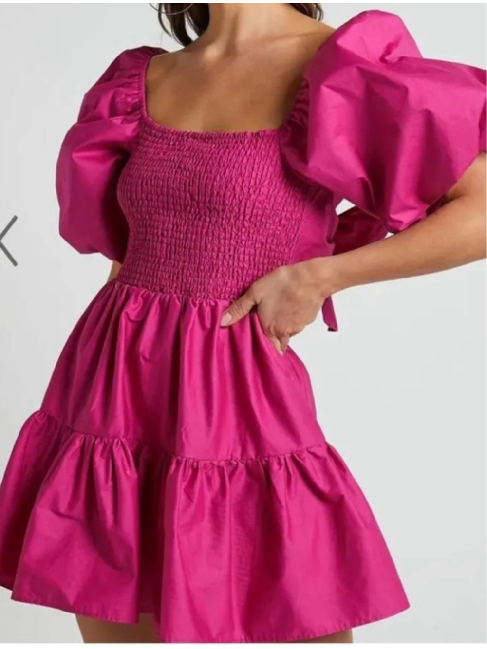 Showpo Adanny Berry Pink Puff Sleeve Smocked Mini Dress US 12 NWT